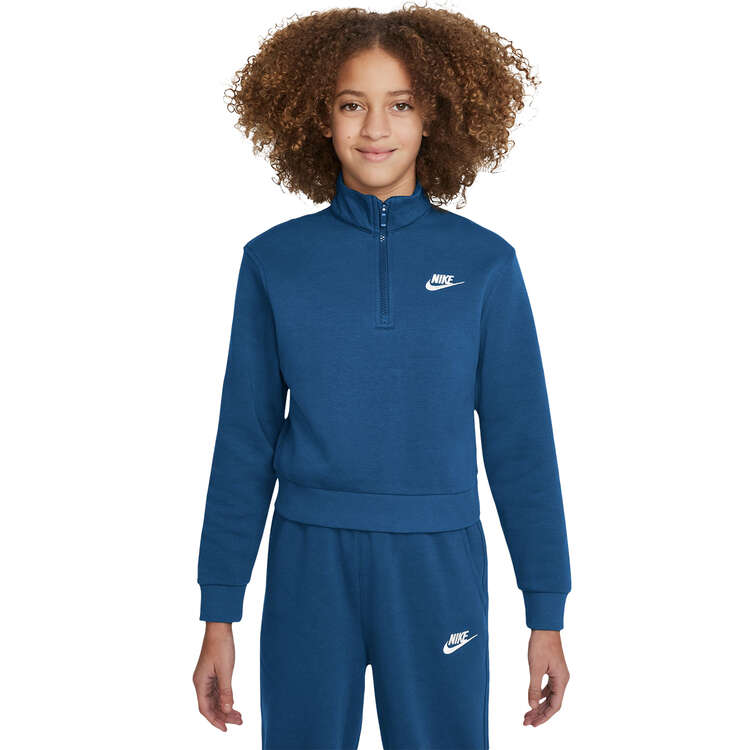 Nike Girls Sportswear Club Fleece Half Zip Sweatshirt, Blue, rebel_hi-res