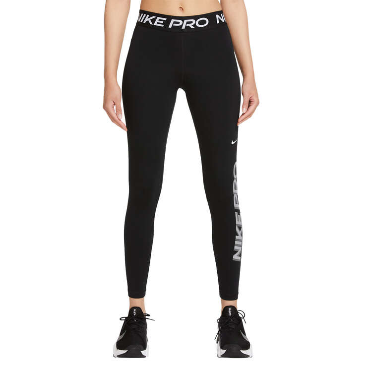 Nike Pro Womens Dri-FIT Mid-Rise Graphic Tights Black XXS, Black, rebel_hi-res
