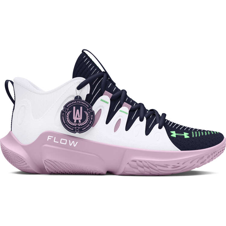Under Armour Flow Breakthru 4 Womens Basketball Shoes, White/Pink, rebel_hi-res
