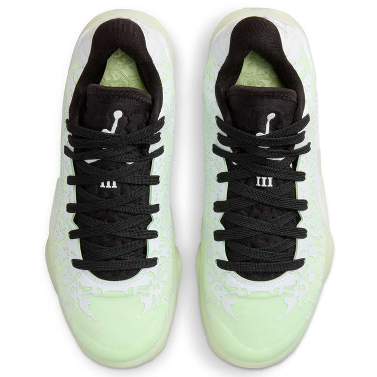 Jordan Zion 3 Glow in the Dark GS Basketball Shoes, White/Green, rebel_hi-res