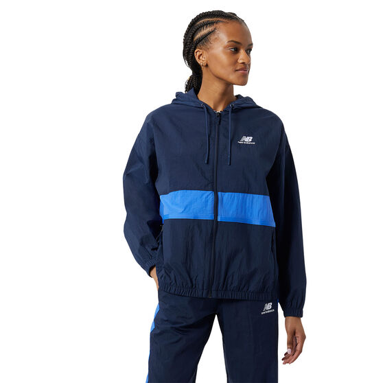 New Balance Womens Athletics Amplified Woven Jacket, Navy, rebel_hi-res