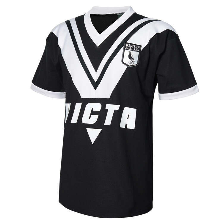 Western Suburbs Magpies Mens 1978 Retro Rugby League Jersey Black S, Black, rebel_hi-res