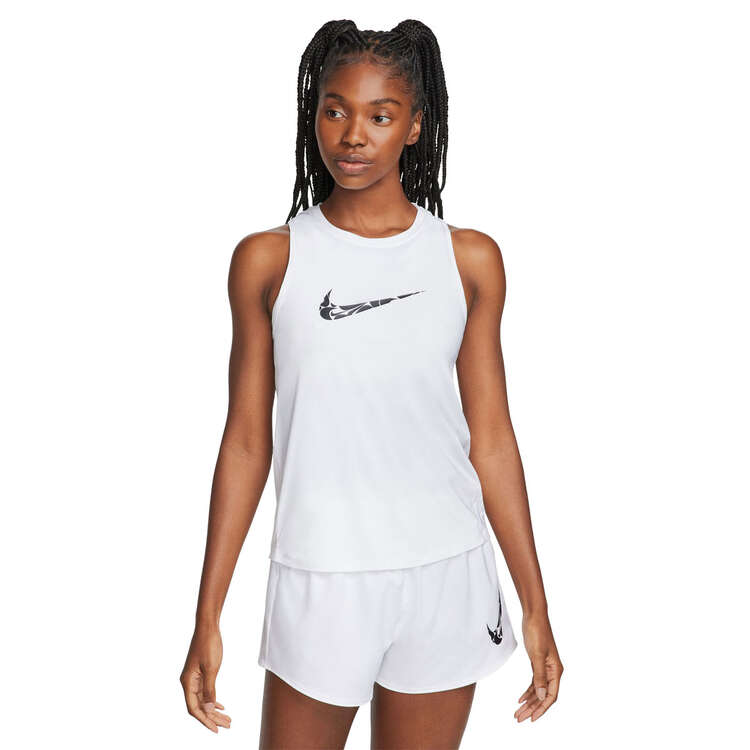 Nike One Womens Swoosh Dri-FIT Running Tank, White, rebel_hi-res
