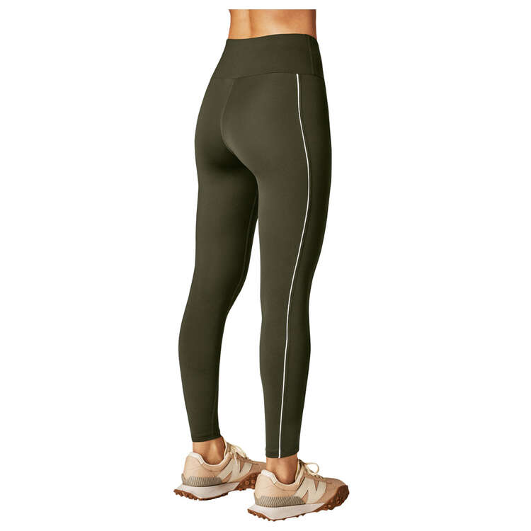 Running Bare Womens Ab -Waisted Tribute Full Length Tights, Green, rebel_hi-res