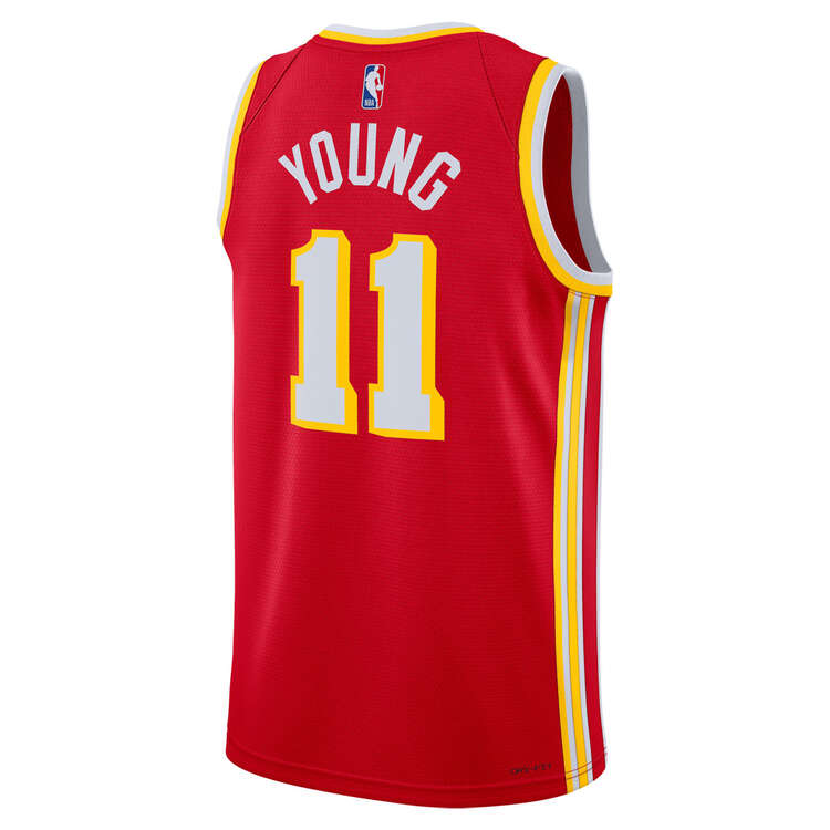 Atlanta Hawks Trae Young Mens Icon Edition 2023/24 Basketball Jersey Red S, Red, rebel_hi-res