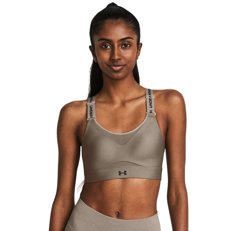 Under Armour Womens Infinity High Sports Bra, Taupe, rebel_hi-res