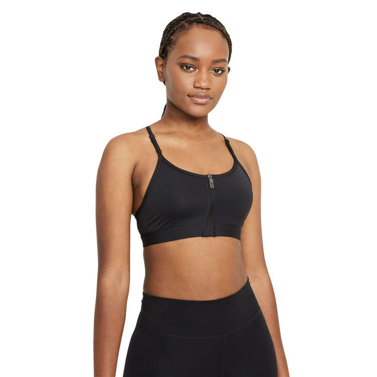 Nike Womens Dri-FIT Indy Zip Front Sports Bra Black XS, Black, rebel_hi-res