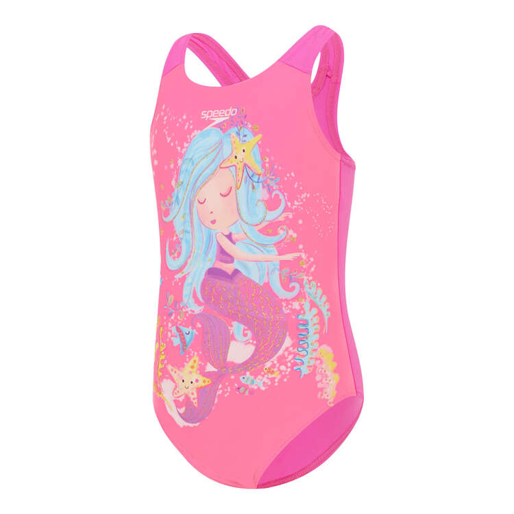Speedo Toddler Girls Digital Printed One Piece Swimsuit, Pink/Blue, rebel_hi-res