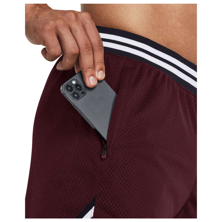 Under Armour Mens Curry 3 Mesh Shorts, Maroon, rebel_hi-res