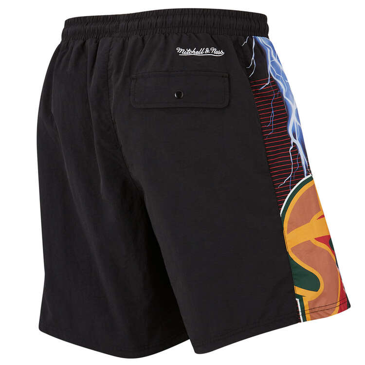 Mitchell & Ness Mens Seattle Supersonics Nylon Shorts, Black, rebel_hi-res