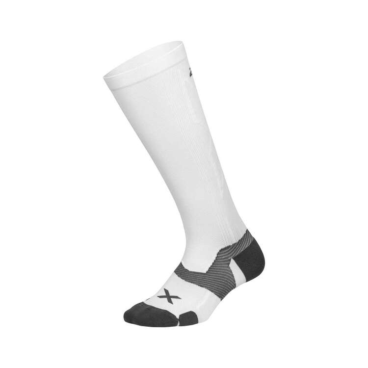 2XU Mens Vector Full Length Socks, White / Grey, rebel_hi-res