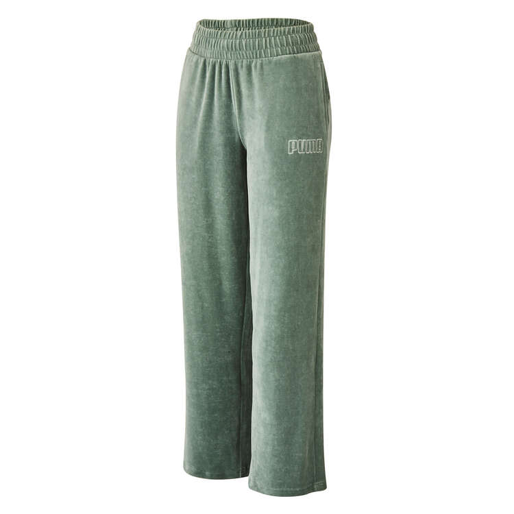Puma Womens Essentials+ Velour Open Hem Pants Green XL, Green, rebel_hi-res