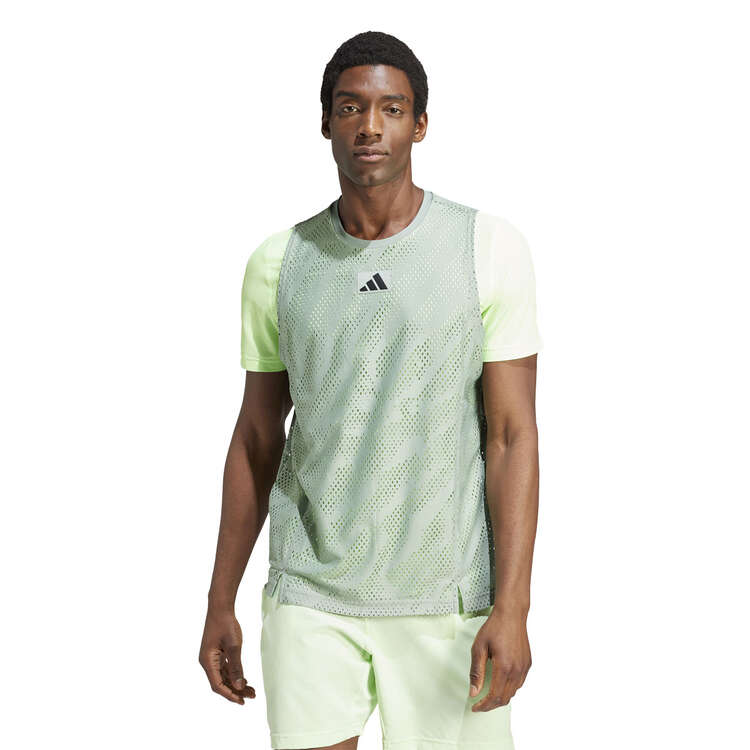 adidas Mens Tennis Pro Layering Tee Green/Print XS, Green/Print, rebel_hi-res