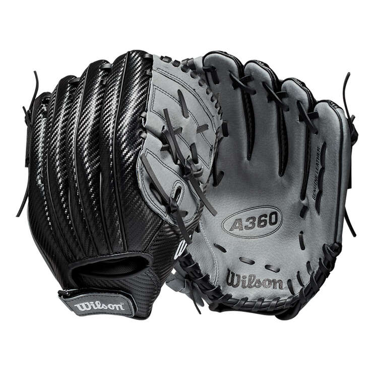 Wilson A360 Left Hand Throw Baseball Glove Black/Silver 12 inch, Black/Silver, rebel_hi-res