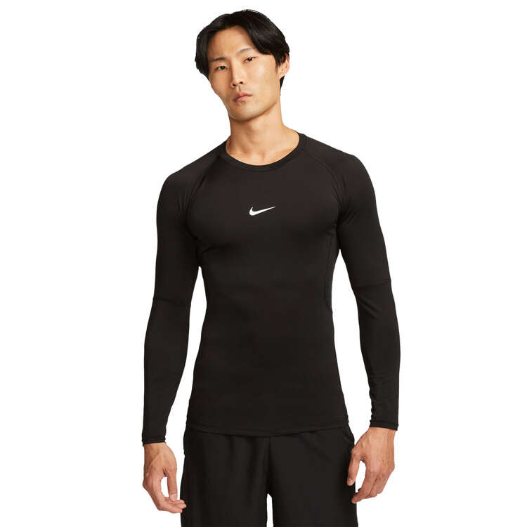 Nike Pro Mens Dri-FIT Tight Fitness Long Sleeve Tee, Black, rebel_hi-res
