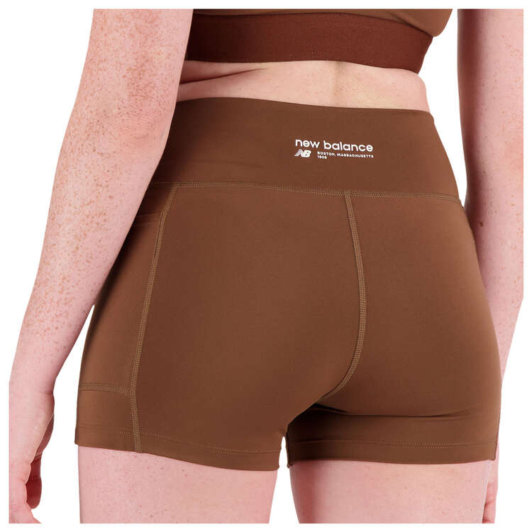 New Balance Womens Linear Heritage Fitted Shorts Brown XL, Brown, rebel_hi-res