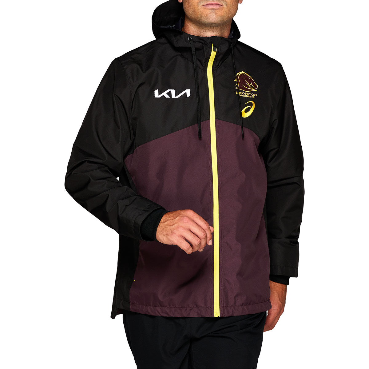 NRL 2020 Wet Weather Jacket Full Zip Warm Travel Coat Brisbane Broncos 