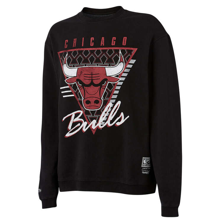 Mitchell & Ness Mens Chicago Bulls Tri Logo Sweater Black S, Black, rebel_hi-res