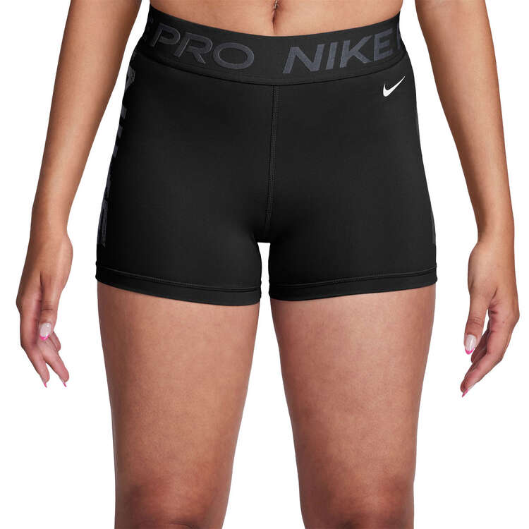 Nike Pro Womens Dri-FIT Mid-Rise 3 inch Shorts, Black/White, rebel_hi-res
