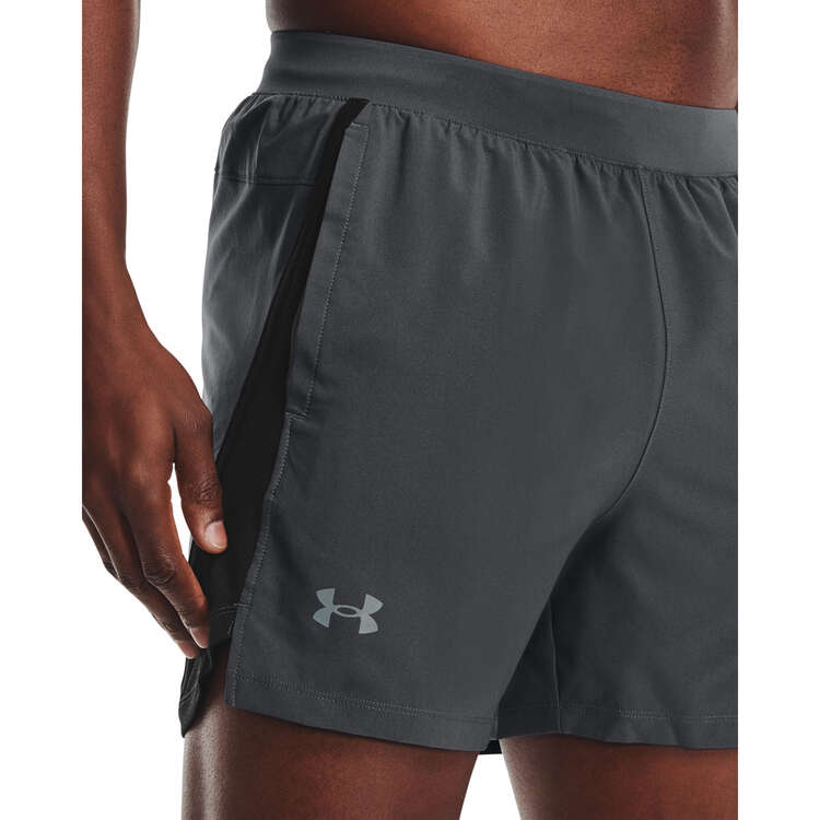 Under Armour Mens UA Launch 5-inch Running Shorts, Grey/Black, rebel_hi-res