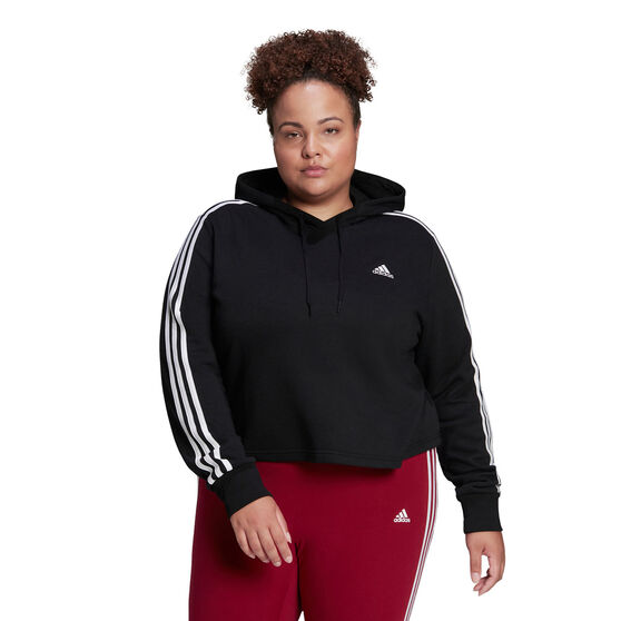 adidas Womens Essentials Crop 3-Stripes Hoodie, Black, rebel_hi-res