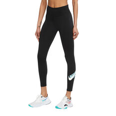 Nike Womens Dri-FIT One Icon Clash Mid-Rise Graphic Tights Black 1X, Black, rebel_hi-res