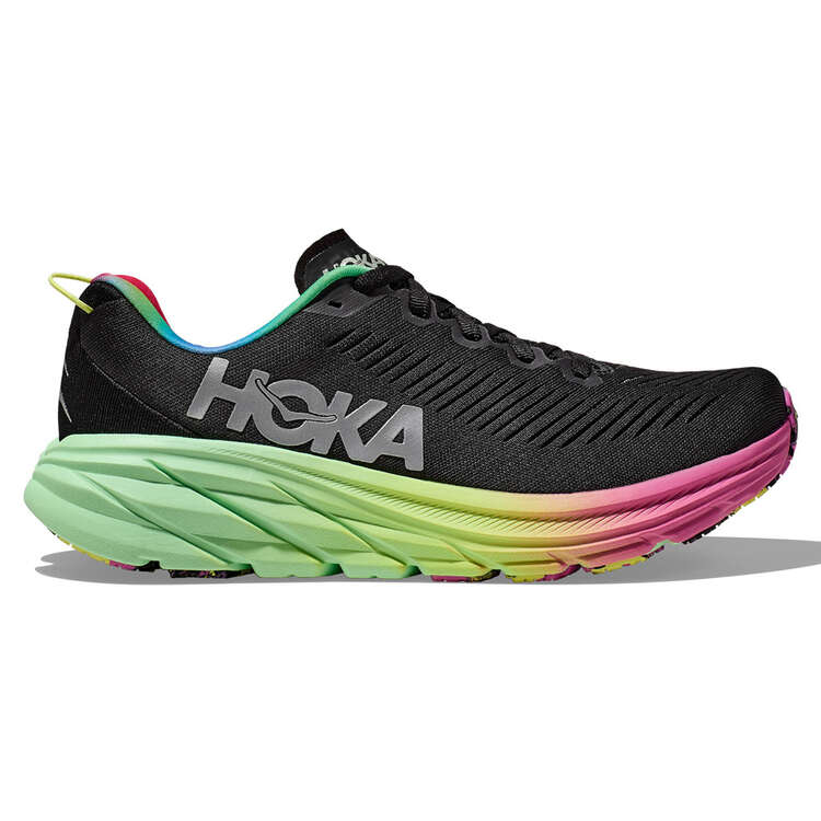 Hoka Rincon 3 Womens Running Shoes Black/Green US 8.5, Black/Green, rebel_hi-res