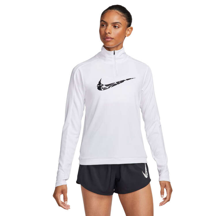 Nike Womens Swoosh Dri-FIT 1/2-Zip Mid Layer, White/Black, rebel_hi-res