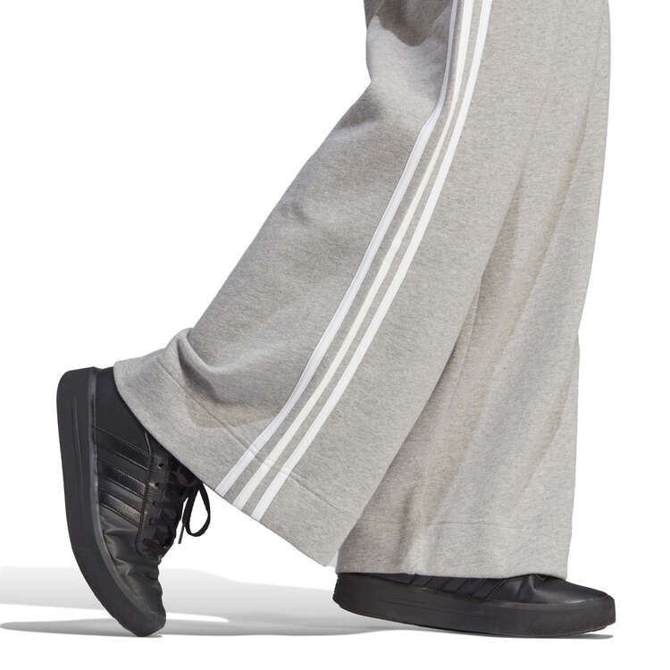 adidas Womens Essentials 3-Stripes French Terry Wide Track Pants, Grey, rebel_hi-res