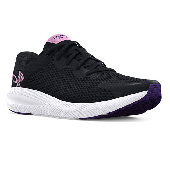 Under Armour Charged Pursuit 2 GS Kids Running Shoes, Black/White, rebel_hi-res