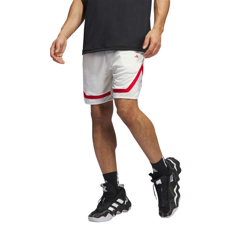 adidas Mens Pro Block 7-Inch Basketball Shorts, White, rebel_hi-res
