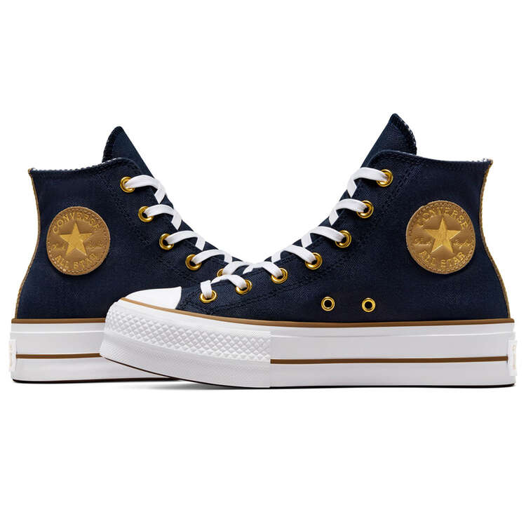 Converse Chuck Taylor All Star Lift High Womens Casual Shoes, Navy/Gold, rebel_hi-res