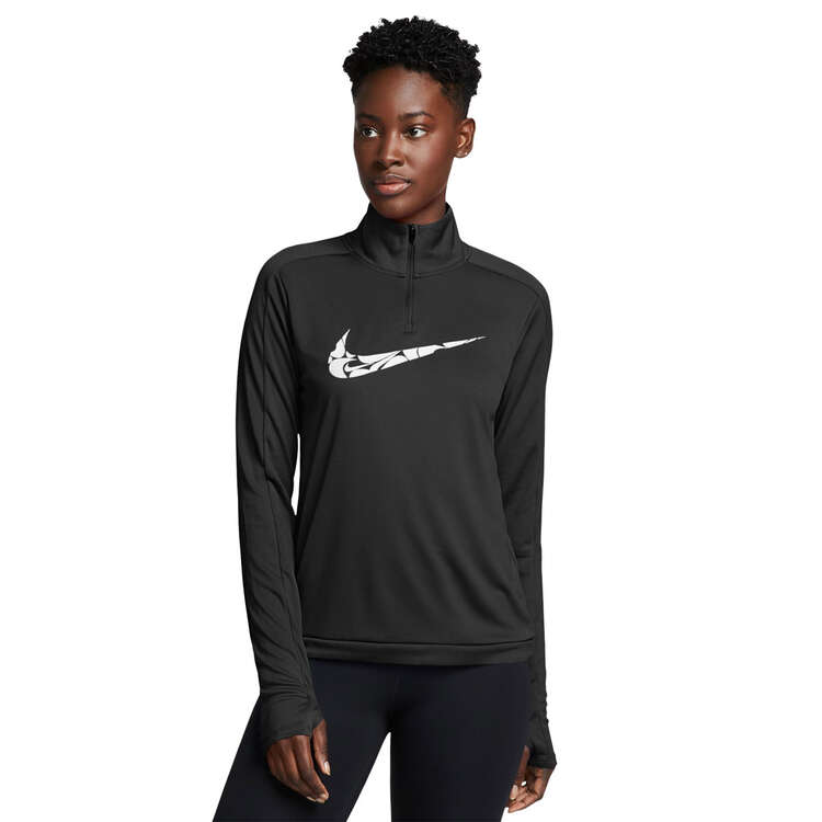 Nike Womens Swoosh Dri-FIT 1/4 Zip Mid Layer Black XS, Black, rebel_hi-res