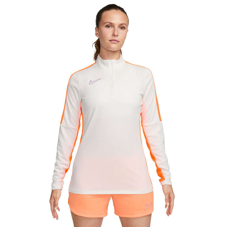Nike Womens Dri-FIT Academy 23 Soccer Drill Top White/Orange XS, White/Orange, rebel_hi-res