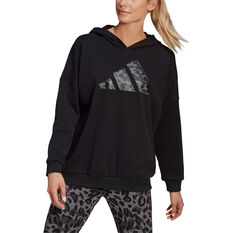 adidas Womens Sportswear Leopard-Print Oversize Hoodie Black XS, Black, rebel_hi-res