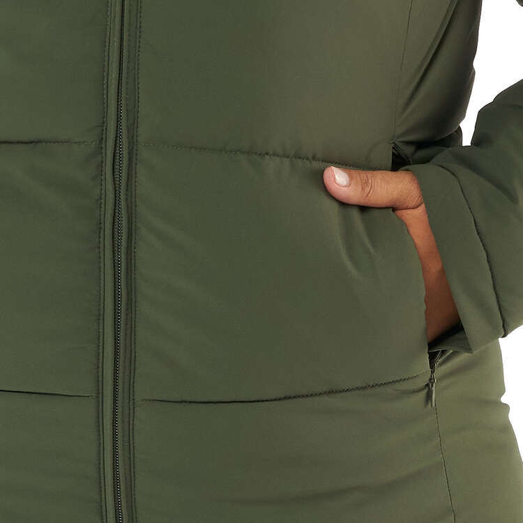 Ell/Voo Womens Leila Long Puffer Jacket, Green, rebel_hi-res