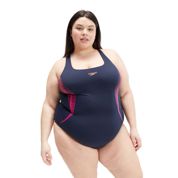 Speedo Womens Placement Medalist Swimsuit (Plus Size) Black 18