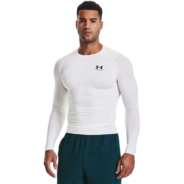 Under Armour Mens UA HeatGear Armour Long Sleeve Compression Top White S, White, rebel_hi-res