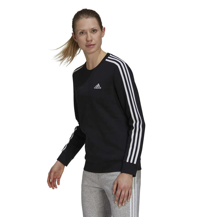 adidas Womens Essentials 3-Stripes Crew Sweatshirt, Black, rebel_hi-res
