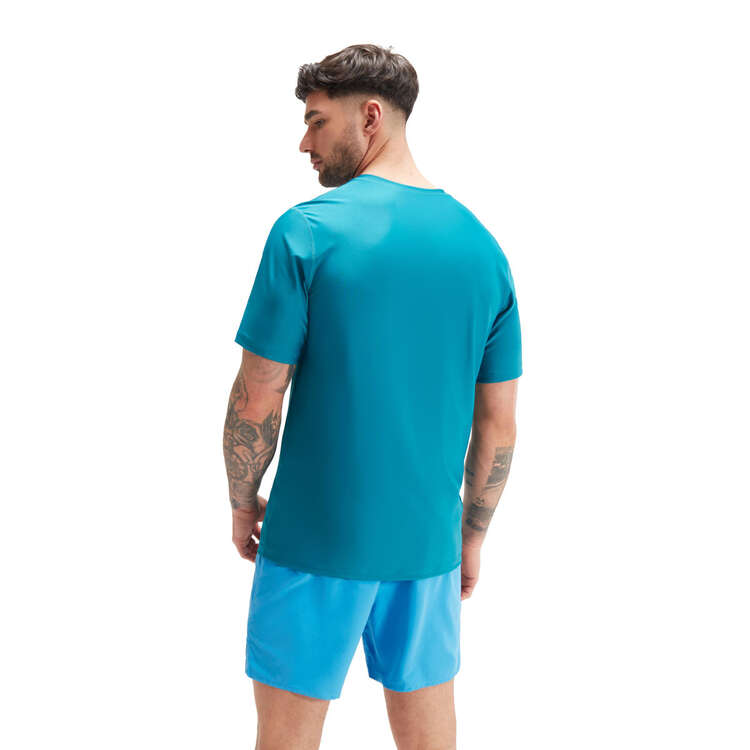 Speedo Mens Printed Short Sleeve Swim Tee Blue S, Blue, rebel_hi-res