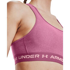 Under Armour Womens Mid Crossback Heather Sports Bra, Pink, rebel_hi-res