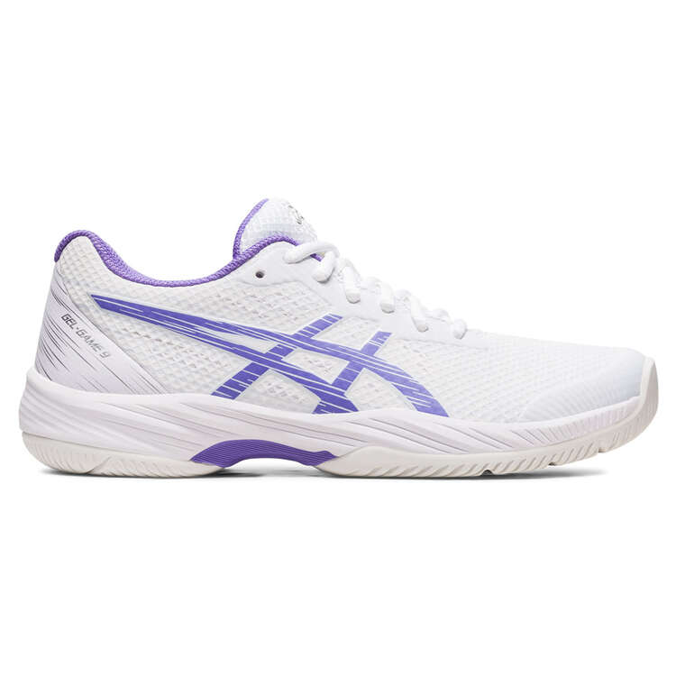 Asics GEL Game 9 Womens Netball Shoes White/Purple US  | Rebel Sport