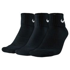 Nike Cotton Quarter 3 Pack Socks Black M, Black, rebel_hi-res