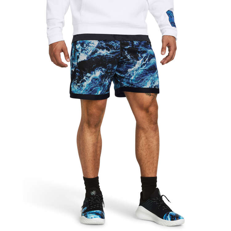 Under Armour Mens Curry Bruce Lee Be Water Mesh Basketball Shorts Blue XS, Blue, rebel_hi-res