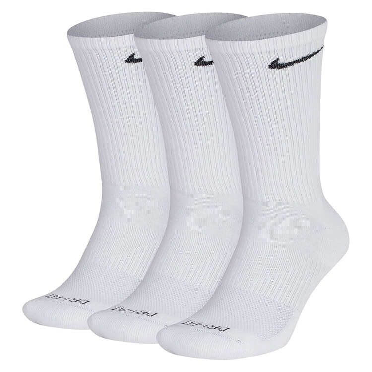 Nike Unisex Cushion Crew 3 Pack Socks White M - YTH 5Y - 7Y/WMN 6 - 10/MEN 6-8, White, rebel_hi-res