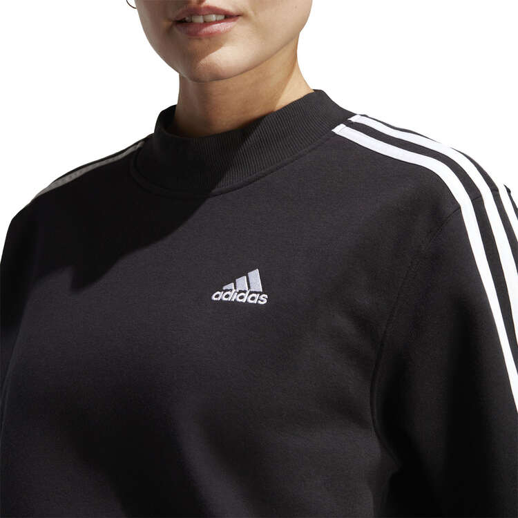 adidas Womens 3-Stripes High Neck Fleece Sweatshirt, Black, rebel_hi-res