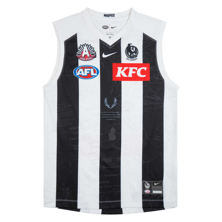 Collingwood Magpies 2024 Mens ANZAC Guernsey Black/White S, Black/White, rebel_hi-res