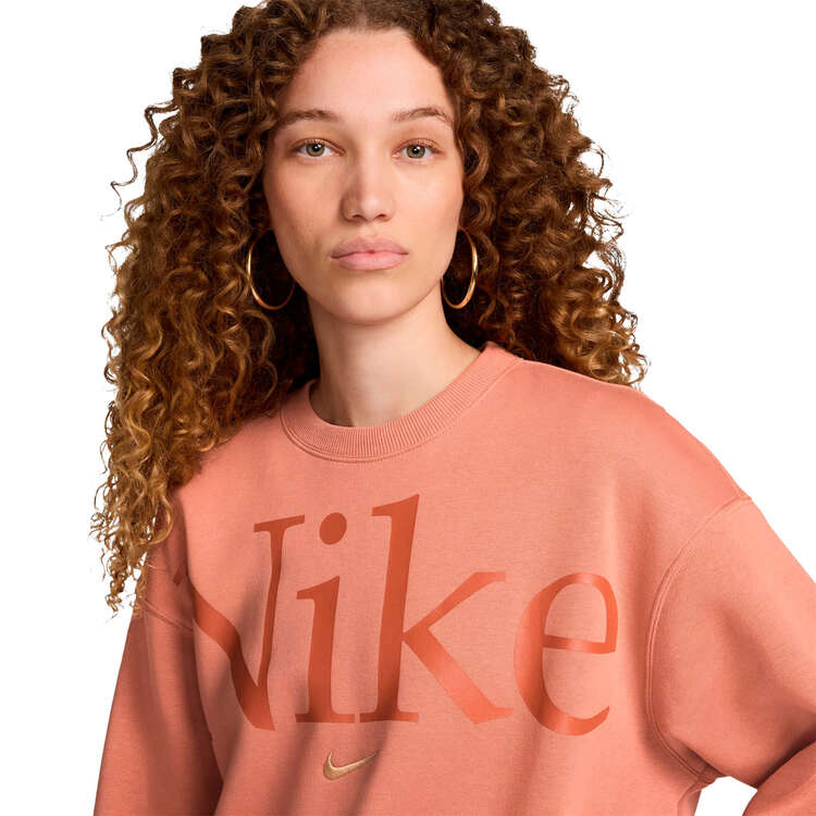 Nike Womens Phoenix Fleece Oversized Logo Hoodie, Brown, rebel_hi-res