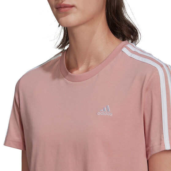 adidas Womens Loungewear Essentials Loose 3-Stripes Cropped Tee, Pink, rebel_hi-res