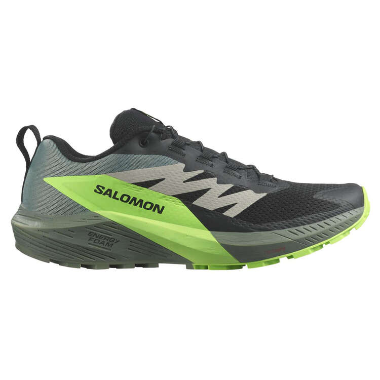 Salomon Sense Ride 5 Mens Trail Running Shoes Black/Green US 8, Black/Green, rebel_hi-res